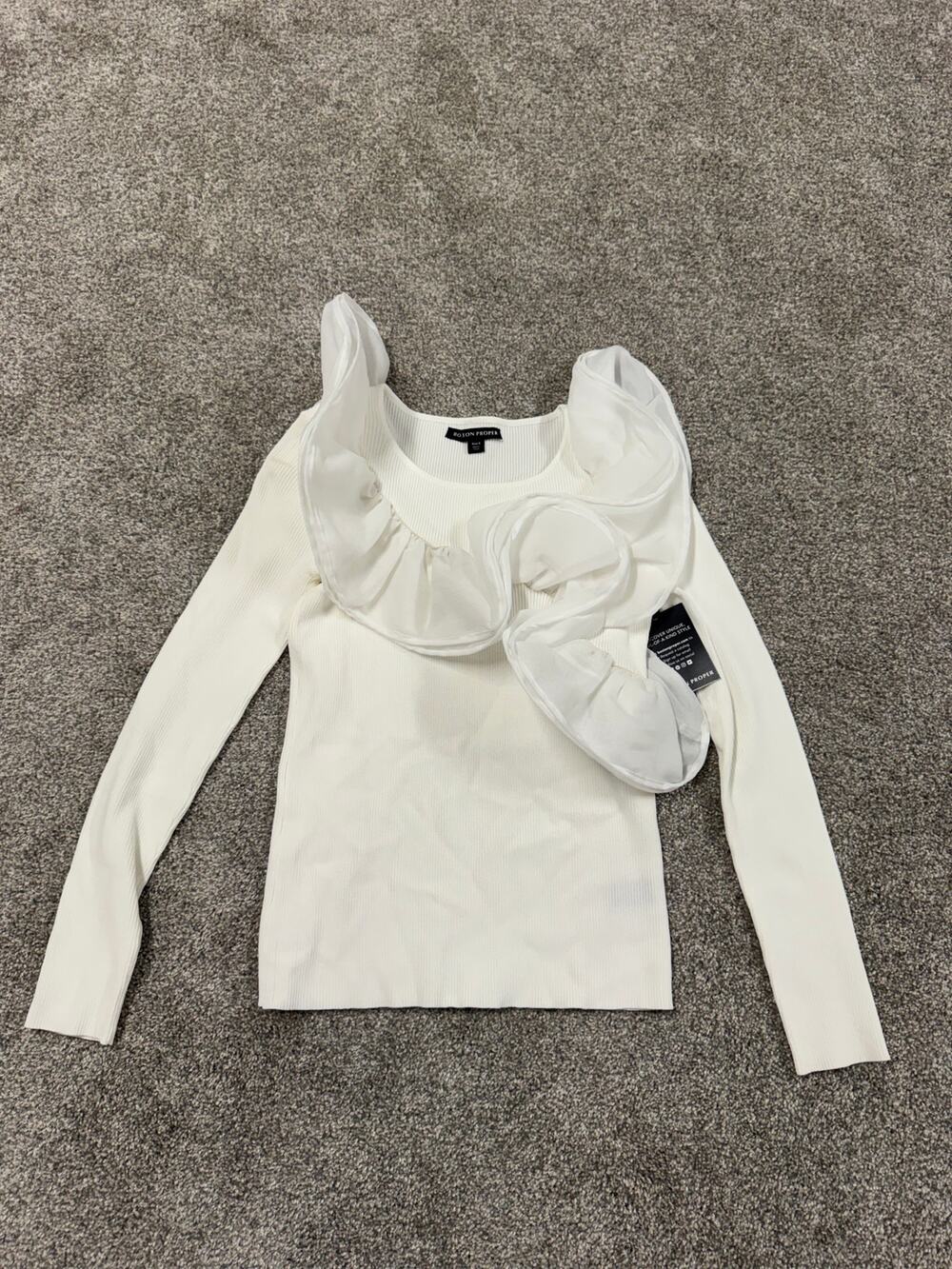 Boston Proper Women's White Long-Sleeve Ruffle-Neck Blouse